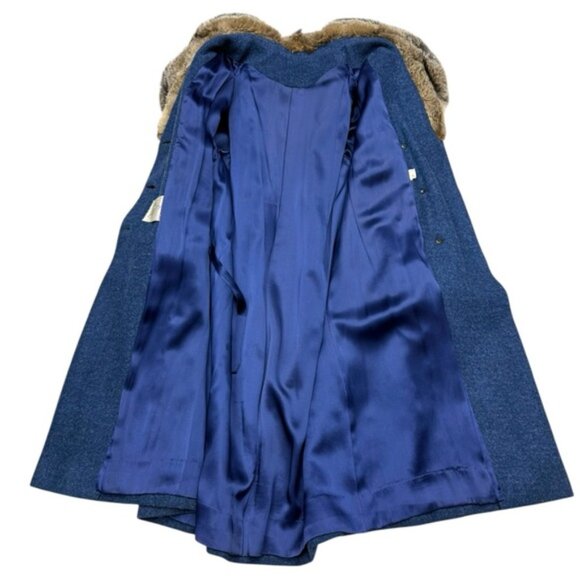 Vintage 1960s Shagmoor Blue Wool Coat with Fox Fur Collar Size 10/12  Winter - Picture 15 of 16